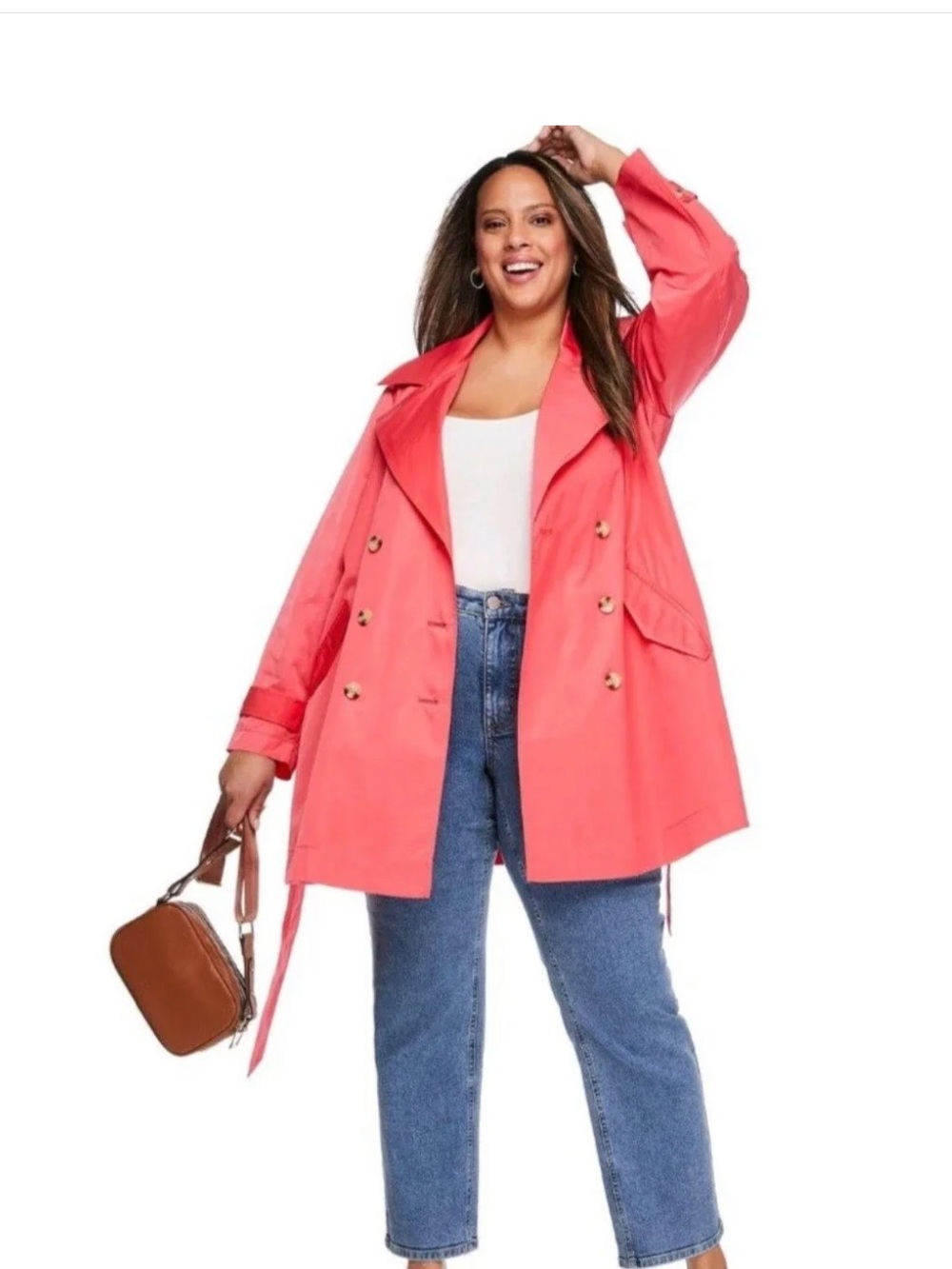 Lane Bryant Tan Double-Breasted Trench Coat with Waist Tie
